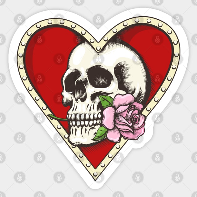 Skull with Rose in a Heart Shaped Hole Sticker by devaleta
